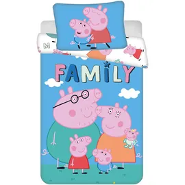 Jerry Fabrics Peppa Pig Bettwäsche-Set | Babybett-Größe Bettbezug 100x135 cm + Kopfkissenbezug 40x60 cm | 100% Baumwolle | Weiches Bettwäsche-Set für Baby oder kleines Bett | Wendebettbezug & Kopfkissenbezug mit