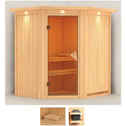 Sauna KARIBU "Tomke", beige (naturbelassen), ohne Ofen, (ohne Ofen), Saunen, ohne Ofen