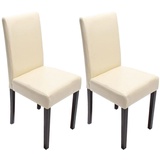 Moderne-Wohnideen Mendler 2er-Set Esszimmerstuhl Stuhl Küchenstuhl Littau Leder, creme, dunkle Beine