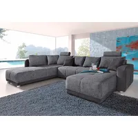 Jockenhöfer Gruppe Wohnlandschaft Orlando U-Form, mit Federkern, Bettfunktion und Bettkasten, inklusive 2 Kopfstützen grau