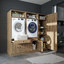 roomart S1 Waschmaschinen-Schrankwand 194 cm Schwarz/Eiche Holz