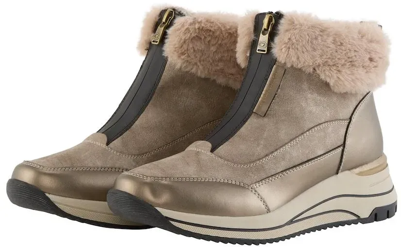 TOM TAILOR Damen Gefütterte Stiefeletten mit Block-Absatz, gold, Uni, Gr. 41