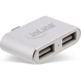 InLine Mini USB 2.0 Hub, USB C Stecker auf 2x USB A Buchse, Silber