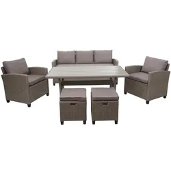 Mendler Poly-Rattan Garnitur HWC-E95, Garten-/Lounge-Set Sitzgruppe, Spun Poly halbrundes Rattan ~ grau-braun, Kissen grau