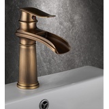 SJQKA Waschtisch Armatur Wasserfall Schwarz, Waschtischarmatur Hoch Retro, Hoch Wasserhahn Wasserfall Bad,mischbatterie Bad Wasserfall (Retro Bronze-Niedrig)