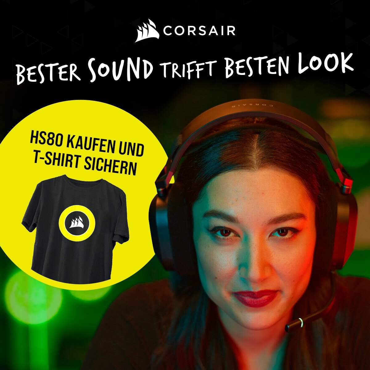 Corsair HS80 Wireless Carbon Headset + Corsair T-Shirt Größe L - Premium-Gaming-Headset mit räumlichem Klang in der Farbe Carbon