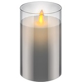 goobay LED Echtwachskerze im Glas / 12,5cm hoch / Flammenlose Kerzen mit beweglicher Flamme / Batteriebetriebene Kerzen / LED Tisch Deko / LED-Kerzen mit Timer, Grau