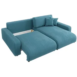 s-style möbel - Emma Ecksofa mit Schlaffunktion und Bettkasten in Cord-Stoff schöner Sitzkomfort, Ottomane rechts, B/T/H: 234 cm / 170 cm / 78 cm - Türkis