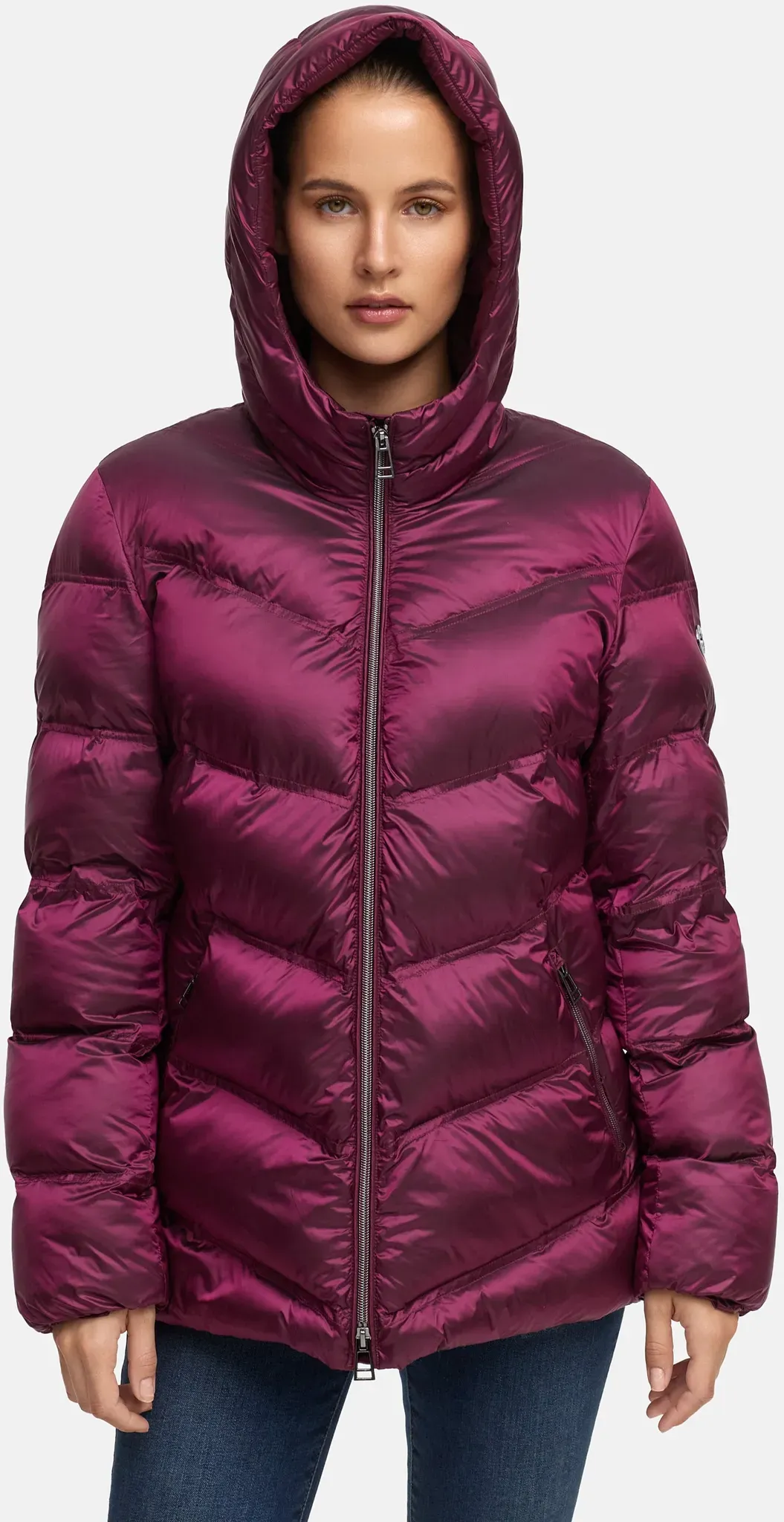 Winterjacke MANISA, Damen, Gr. 44, berry, Web, Obermaterial: 100% Polyamid. Futter: 100% Polyester, unifarben, normal hüftbedeckend, Rundhals, elastischer Bund, Jacken Winterjacke, mit Stehkragen, Kapuze und elastischem Ärmelsaum