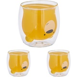 Relaxdays Doppelwandige Gläser Bär, 3er Set, je 300 ml, Isolierglas Teddy, Borosilikatglas, Thermogläser, transparent
