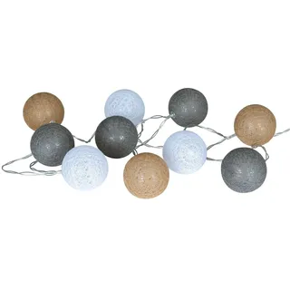 levandeo 10er Lichterkette LED Kugeln Lampions Baumwolle Braun Weiß Cotton Warmweiß Deko
