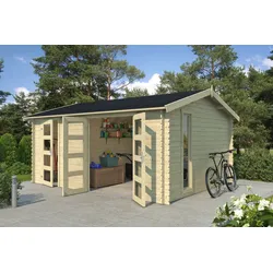 Gartenhaus LASITA MAJA "Carroz 2", beige (naturbelassen), ohne Fußboden, ohne Dacheindeckung, Holz, Gartenhäuser, Blochbohlenhaus 28mm 2-Raum, Fundamentmass 4560x3600, Naturbelassen