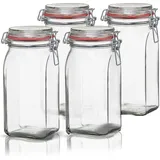 BigDean 4er Set Vorratsgläser 1,5L - Einmachgläser mit Deckel & Bügelverschluss - Germany - Drahtbügelgläser zum luftdichten Aufbewahren, - Transparent