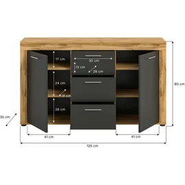 VCM Sideboard Jam 125 x 80 x 35 cm Eiche/Grau