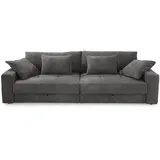 luma-home Big-Sofa als bequeme Lounge-Garnitur mit 2 Bettkästen, viel Stauraum, B284/T113/H84 cm, gesteppte Sitzfläche, Couch mit Rückenkissen und Zierkissen, moderner weicher Cord-Bezug in Dunkelgrau