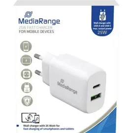 MediaRange Ladegerät 25W 2-Port 1x USB-C GaN, Weiß