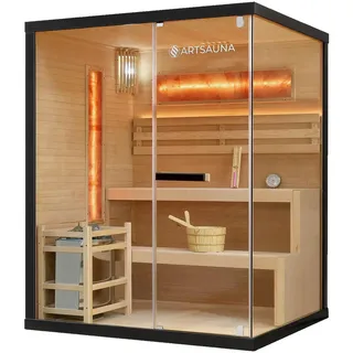 Artsauna Sauna Vantaa 150 mit Salzstein - Indoor 3 Personen, 4,5 kW Ofen, Glasfront,