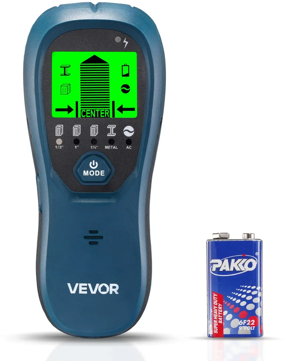 VEVOR Balkenfinder, Wandscanner, 5-in-1, elektronischer Multidetektor mit intelligentem Sensor, hochauflösendem LCD-Display & Audioalarm, für Metall, Wechselstromkabeln, Balken, Rohren, Blau