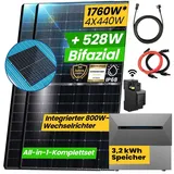 EPP.Solar EPP.Solar® All In One 1760W Komplett Steckdose, 3,2 kWh ANKER SOLIX E1600 PRO Speicher für Balkonkraftwerk, Smart Meter- 4x440W Bifaziale Glas/Glas n-Type, Wechselrichter mit APP&WiFi