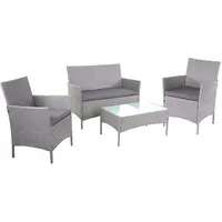 Mendler 2-1-1 Poly-Rattan Garten-Garnitur Halden, Sitzgruppe Lounge-Set Sofa grau,