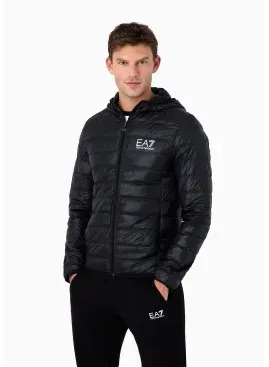 EA7 für Herren. 8NPB02_PN29Z Core Identity Kapuzen-Faltsteppjacke mit Kapuze, schwarz (XXL), Lässig, Polyamid, Langarm