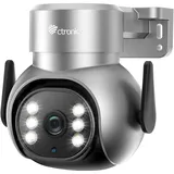 Ctronics 4K 8MP Überwachungskamera Aussen WLAN Scheinwerfer, 2,4/5GHz Dualband WiFi PTZ IP Kamera Outdoor mit Personen/Haustier/Fahrzeugerkennung Automatische Verfolgung 30m Farbnachtsicht Silber
