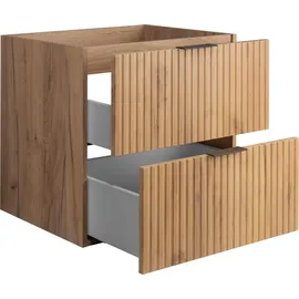 Rodan | Waschbeckunterschrank 60cm | Braun matt - Eiche | B/H/T 60/57/46cm | 2 Softclose-Schubladen | Badezimmerschränke, Badmöbel, Unterschränke - Braun
