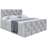 ALTDECOR Boxspringbett mit Matratze(20 cm hoch) und Topper(4 cm hoch), Polsterbett mit Kopfteil und Bettkasten - ZAFIRA - 140x200 - H3/Hellgrau Samt