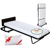 EVERGREENWEB Vertikal Klappbares Bett 80 x 190 cm, Klappbett mit Waterfoam und Memory Matratze, 12 cm Höhe + KOSTENLOSES Kissen aus Memory Flocken, Orthopädischer Holzlattenrost für Einzelbetten