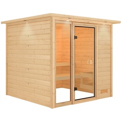 Karibu Woodfeeling Sauna Jutta - 38 mm Bronzierte Ganzglastür Inkl. Dachkranz Ohne Ofen