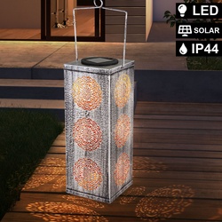 LED Solar Steck Steh Lampe Garten Außen Beleuchtung Terrassen Balkon Hänge Leuchte silber