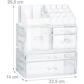 Relaxdays Make Up Organizer mit 21 Fächern, Kosmetik Tower für Lippenstift, Nagellack, Acryl Make Up Box, Transparent