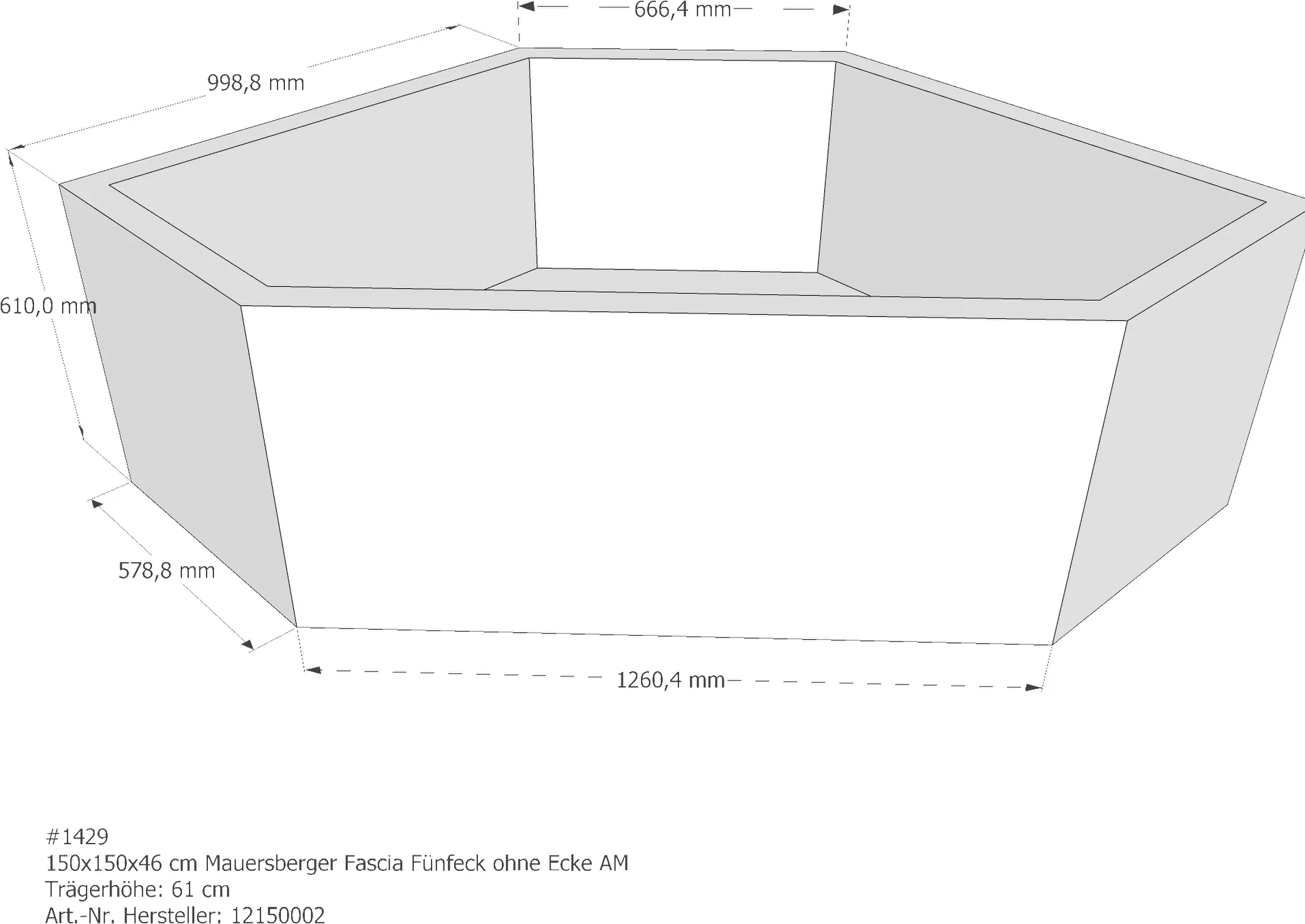 Wannenträger Mauersberger Fascia Fünfeck 150x150x46 cm Eckwanne ohne Ablage AM