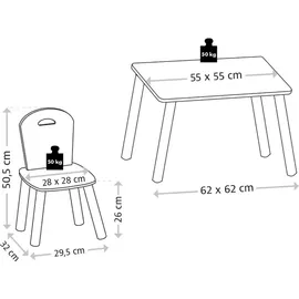 KESPER Kindertisch mit 2 Stühlen grau lackiert