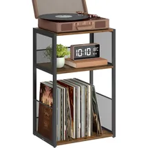 VASAGLE Plattenspieler-Ständer, 3 Etagen, Beistelltisch, Aufbewahrung von Schallplatten, bis zu 100 Alben, Tisch für Wohnzimmer, Schlafzimmer, vintagebraun LET275K01
