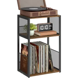 VASAGLE Plattenspieler-Ständer, 3 Etagen, Beistelltisch, Aufbewahrung von Schallplatten, bis zu 100 Alben, Tisch für Wohnzimmer, Schlafzimmer, vintagebraun LET275K01