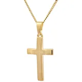 HOPLO Kreuzanhänger Gold Anhänger Kreuz mit Goldkette massiv 585 - 14 Karat Gold 60 cm, Made in Germany 60 cm Unisex