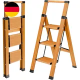 Trittleiter Mit Handlauf, Rutschfeste Leiter 3 Stufen Klappbar, Aluminium Klappl