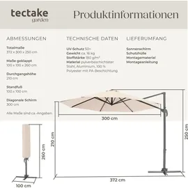 Tectake Ampelschirm Ø 300 cm Beige inkl. Schutzhülle und Fußpedal