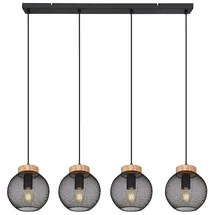 GLOBO Hängeleuchte Käfig Design Hängelampe Esstisch Pendelleuchte Holz Kugelform, Metall Gitter schwarz, Fassungen 4x E27, LxBxH 95x20x120 cm