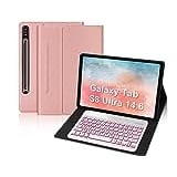 IVEOPPE Samsung Tab S8 Ultra Hülle mit Tastatur 2022, Tastatur für Galaxy Tab S8 Ultra 14.6", Magnetisch Abnehmbarer Tastatur Samsung S8 Ultra mit QWERTZ Layout Pencil Halter, Rosa