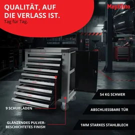 Mephisto Werkzeugwagen Stahl grau 9 Schubladen unbestückt