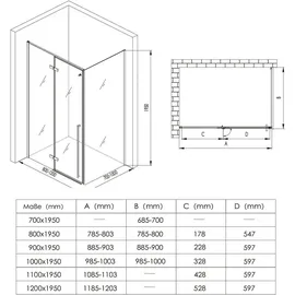 SoGood doporro Duschkabine Duschabtrennung Schwarz 90x120x195cm Eckdusche mit Duschwanne ESG-Sicherheitsglas Klarglas inkl. beidseitiger Easy-Clean-Beschichtung Ravenna64