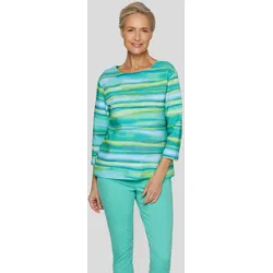 3/4-Arm-Shirt, im Streifen-Aquarell-Look, Gr. 48, Smaragd, , 41328504-48