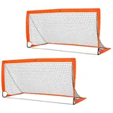Homcom Fußballtore, Fußballnetz, 2er Set Minitore, Faltbar, Oxfordstoff, für Kinder, Outdoor, Orange, 183 x 90 x 90 cm