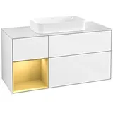 Villeroy & Boch Finion Waschtischunterschrank F701HFGF 120x60,3x50,1cm, Regal links Gold matt, Glossy white lacquer