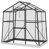 Outsunny Gewächshaus Aluminium 131 x 192 x 203 cm Treibhaus 2,51 m2 Tomatenhaus mit Fenster, Schiebetür, Fundament, Aufzucht Pflanzenhaus für Garten, Balkon, Schwarz