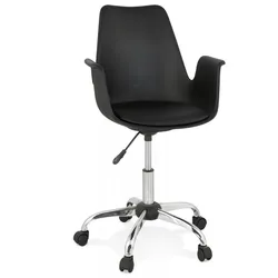 Bürostuhl mit Armlehnen aus Metall Kunststoff | Schwarzer Schreibtischstuhl mit Polsterung | Modern Büro Design | 58x58x82 cm | Kadima Design