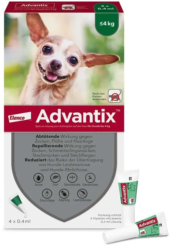 Advantix Spot-on Lsg.z.Auftr.a.d.H.f.Hund bis 4 kg 4 St