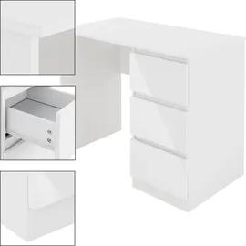 ML-Design Schreibtisch mit 3 Schubladen, 90x76x50 cm, Weiß, Schubladenfronten in Hochglanz, viel Stauraum, Arbeitstisch Bürotisch Computertisch Homeoffice